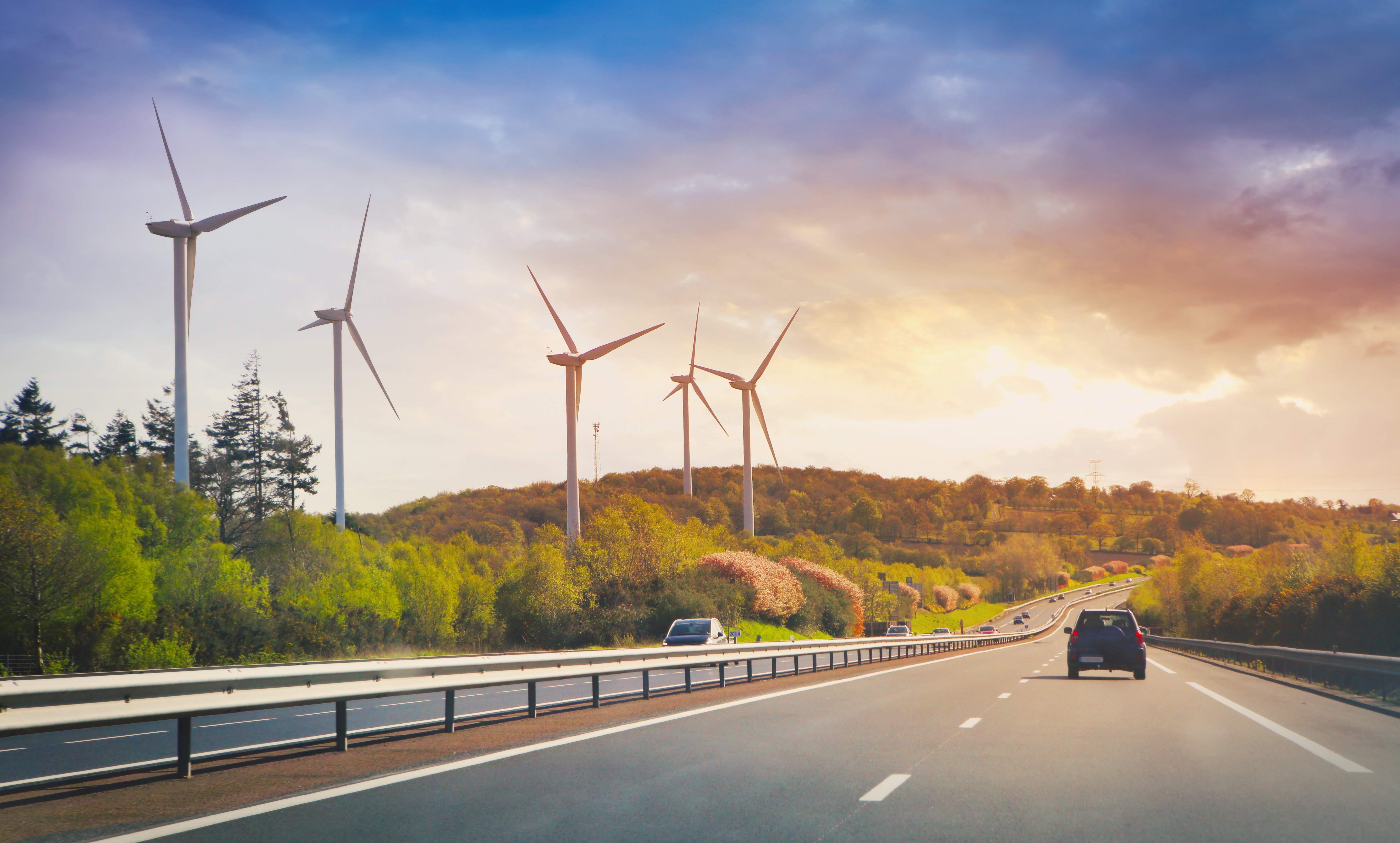 Highway and wind turbines